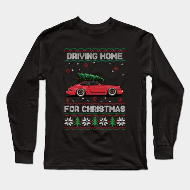 Funny Ugly Sweater - Driving Home For Christmas - 911 Classic Car Long Sleeve T-Shirt by Automotive Apparel & Accessoires